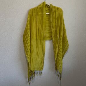 Zara Chartreuse Yellow Crinkle Gauze Scarf Lightweight Tassel Fringe Wrap Shawl